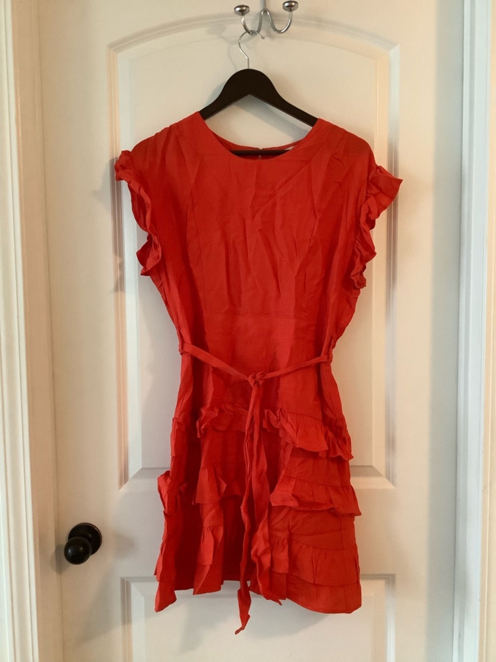 FAVLUX Red Ruffle Tie-Waist Mini Dress